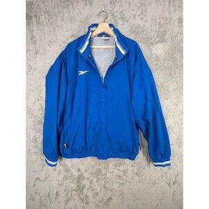 Reebok Full Zip Track Jacket Men's XXL Blue Lined Logo Embroidered Long Sleeves